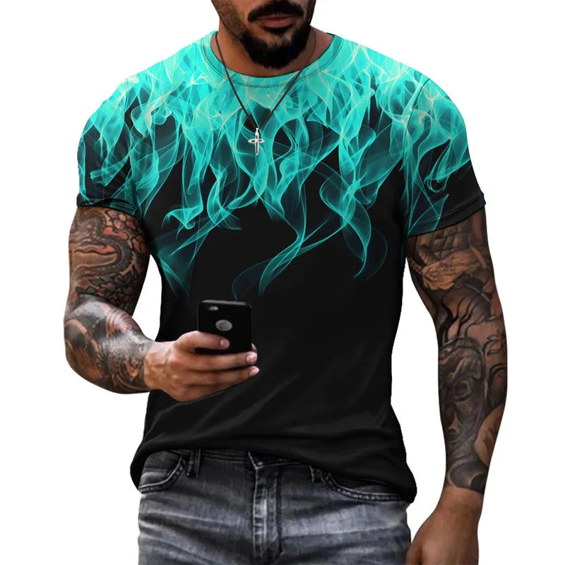 3D Printed T-Shirt Flame Pattern Casual Tee.