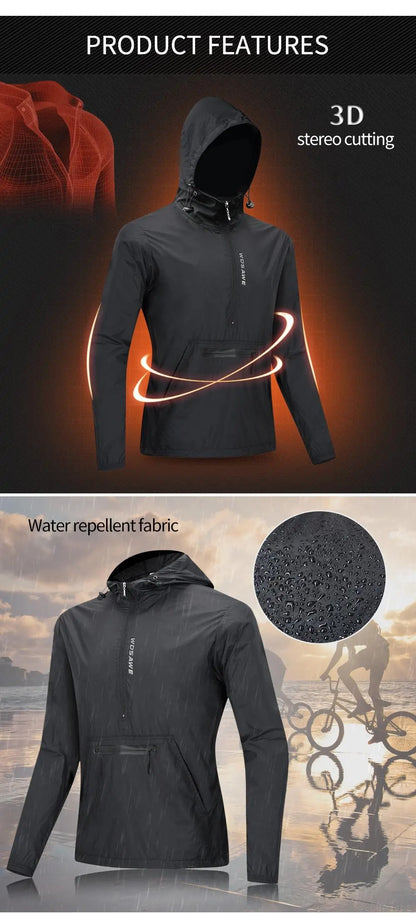 Men's Hooded Fleece Waterproof Cycling Jacket.