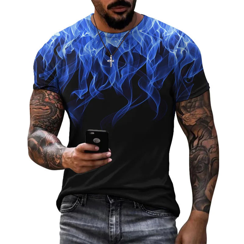 3D Printed T-Shirt Flame Pattern Casual Tee.