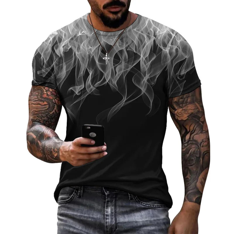 3D Printed T-Shirt Flame Pattern Casual Tee.