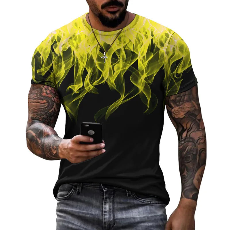 3D Printed T-Shirt Flame Pattern Casual Tee.