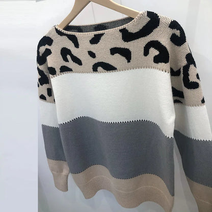 Leopard Women's Sweater Knitted Pullover