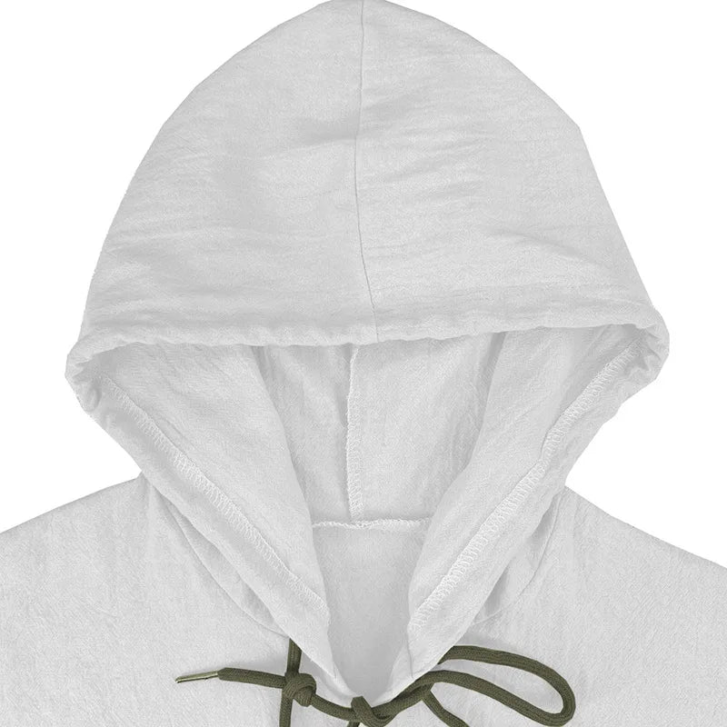 Men's hooded drawstring cotton and linen cardigan, trendy and versatile beach shirt