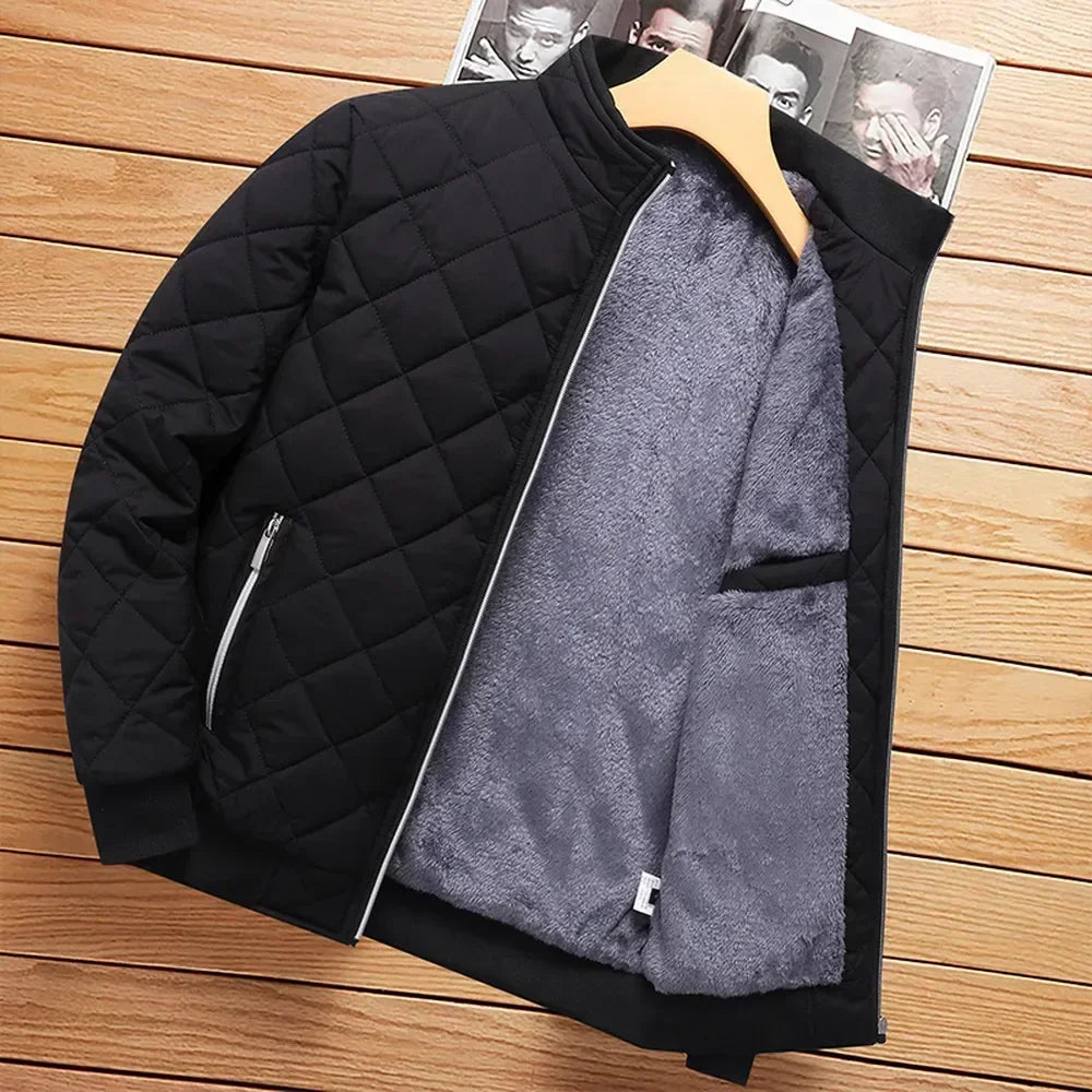 Slim Fit Diamond Pattern Fleece Lined Casual Men's Jacket.