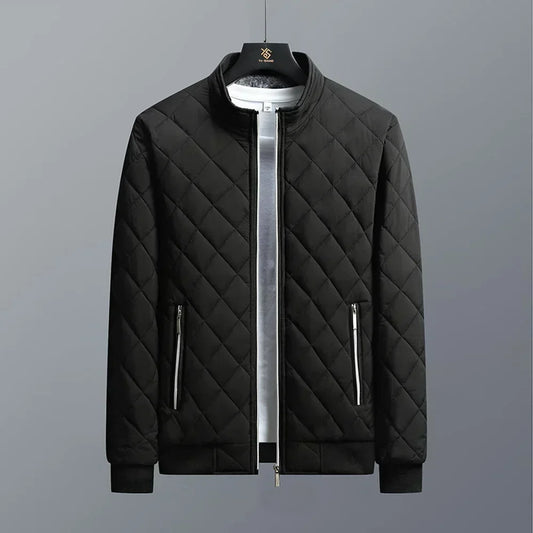 Slim Fit Diamond Pattern Fleece Lined Casual Men's Jacket.