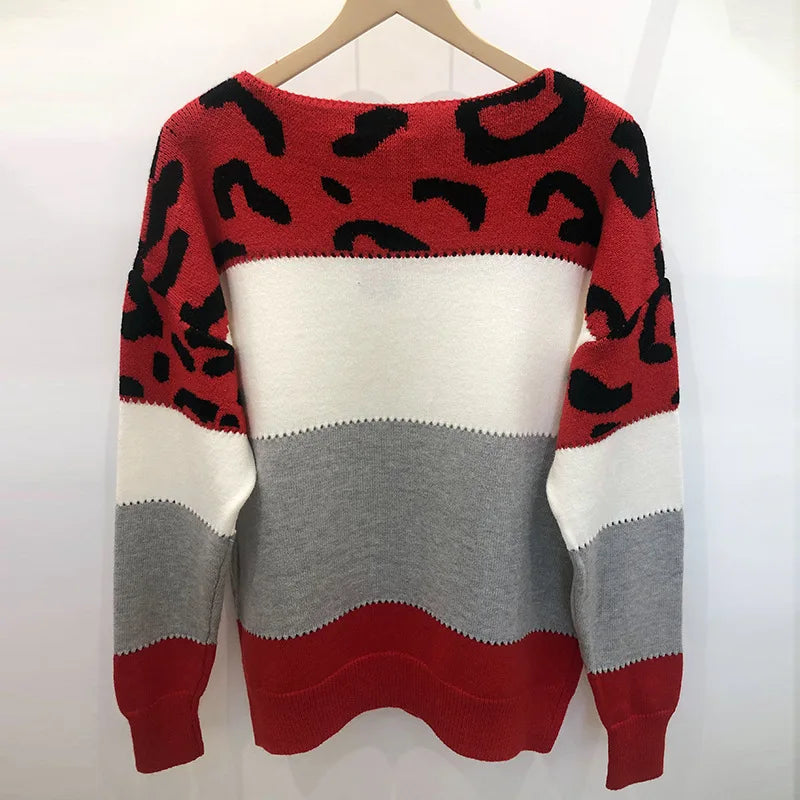 Leopard Women's Sweater Knitted Pullover