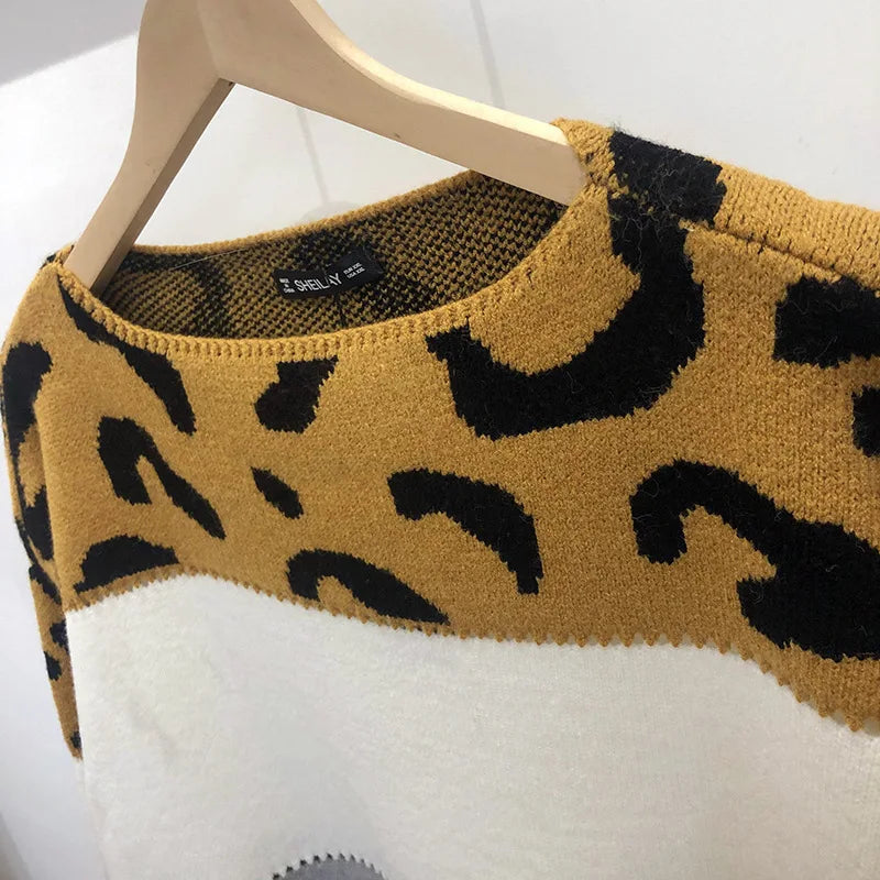 Leopard Women's Sweater Knitted Pullover