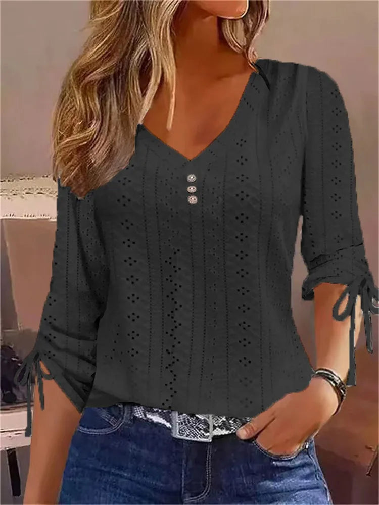 Long Sleeve Casual Button V-Neck Shirt.