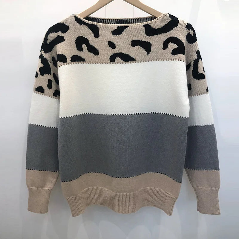 Leopard Women's Sweater Knitted Pullover