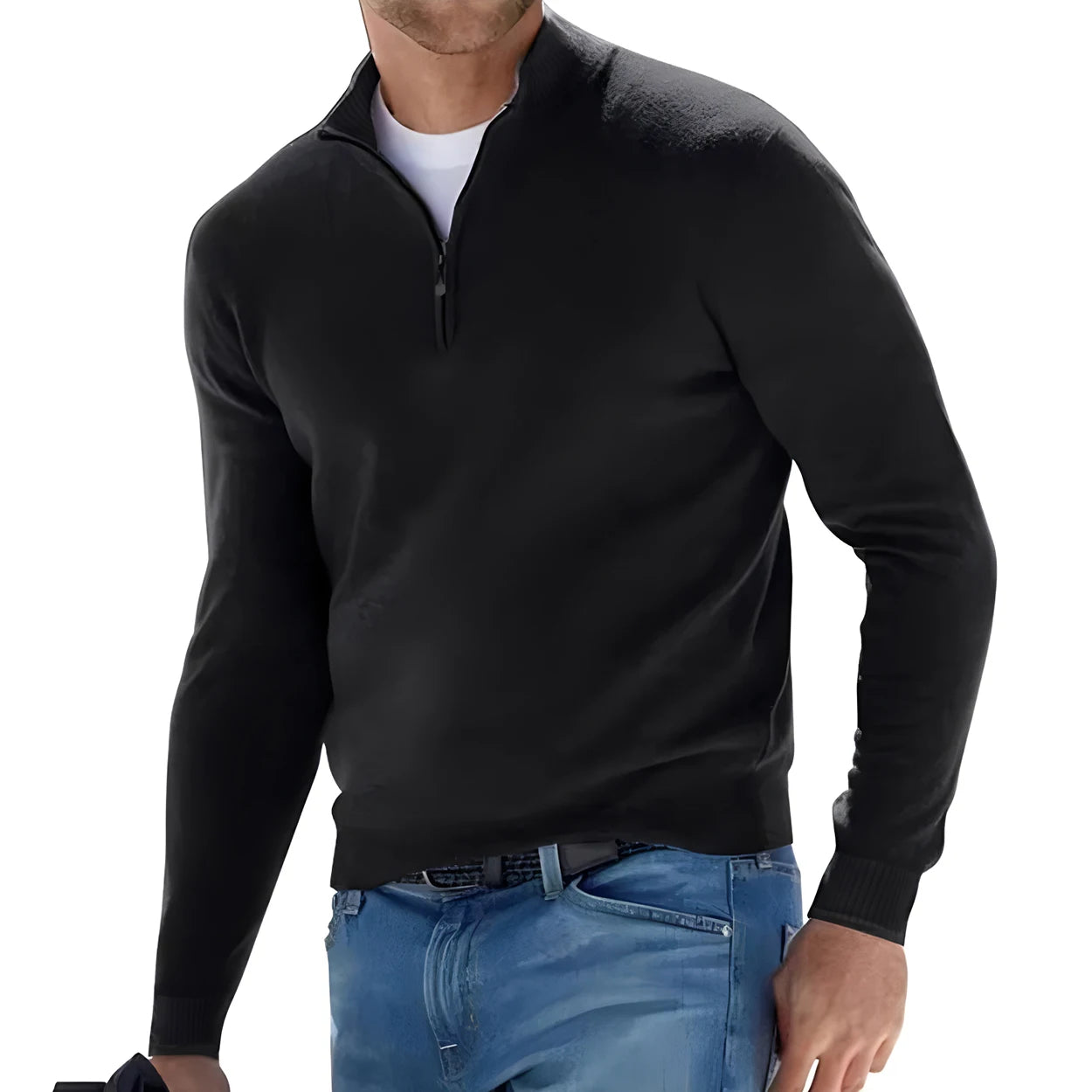 Half Zip Slim Fit V-neck Sweater.