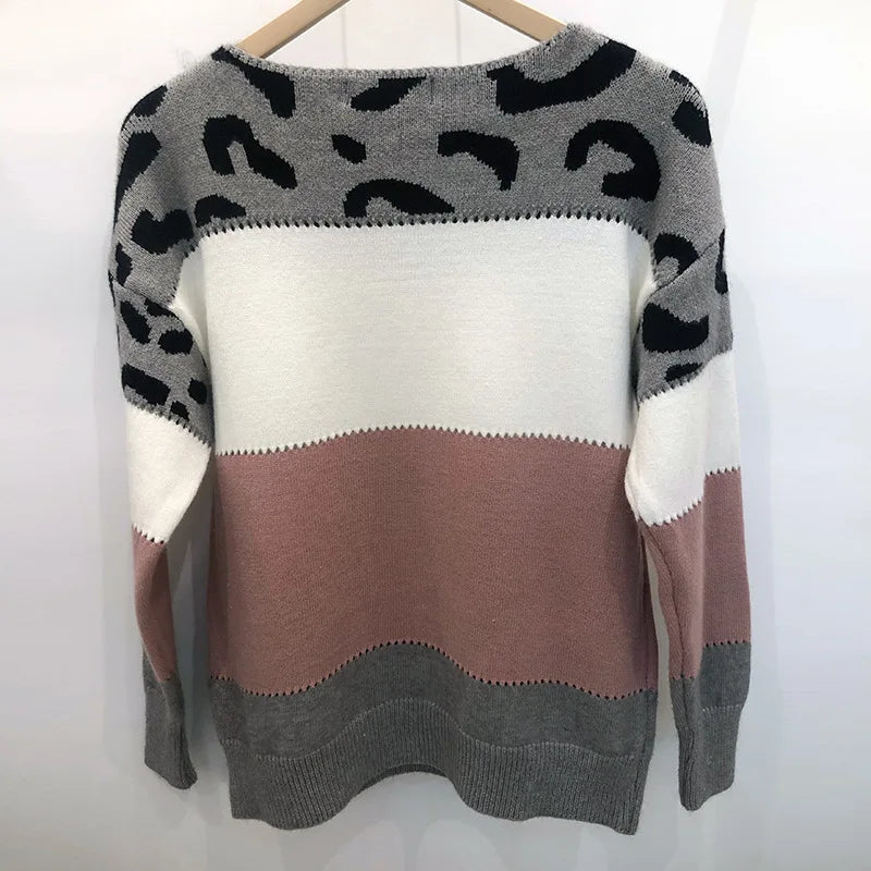 Leopard Women's Sweater Knitted Pullover