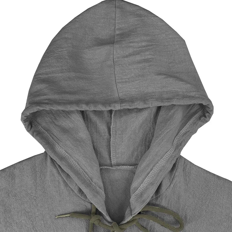 Men's hooded drawstring cotton and linen cardigan, trendy and versatile beach shirt