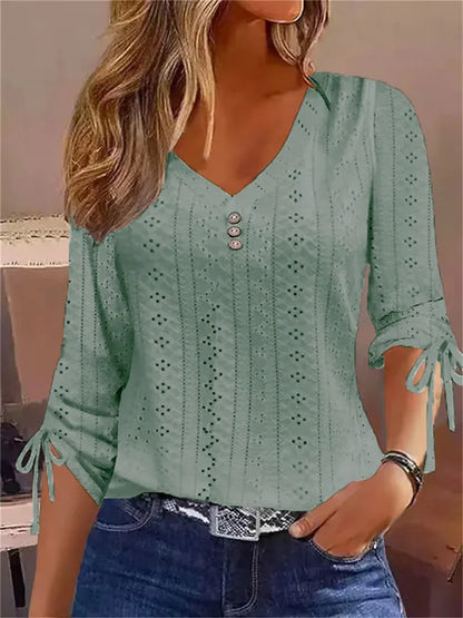 Long Sleeve Casual Button V-Neck Shirt.