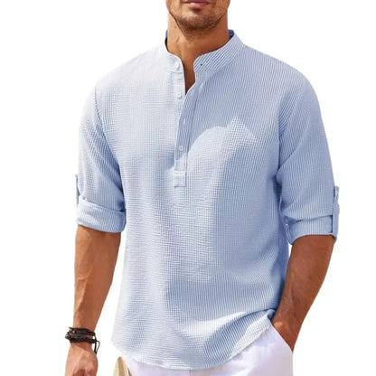 Long-Sleeved Casual Linen Beach Shirt.