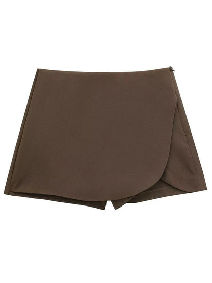 Side Zipper High Waist Skirt Shorts.