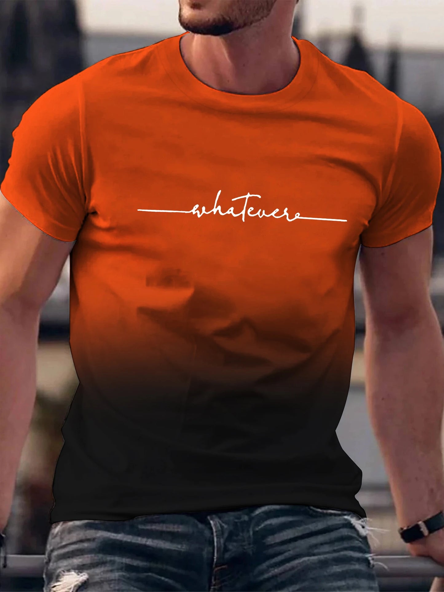 Whatever Print Gradient Crew Neck Short Sleeve Men's Tee