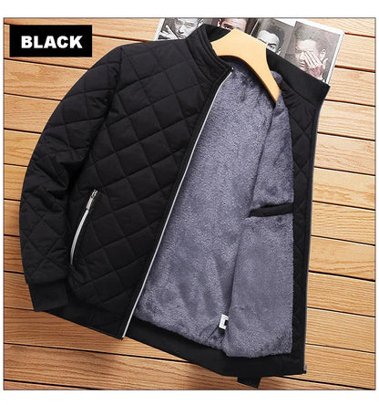 Slim Fit Diamond Pattern Fleece Lined Casual Men's Jacket.