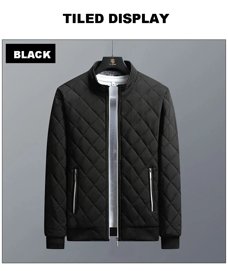 Slim Fit Diamond Pattern Fleece Lined Casual Men's Jacket.