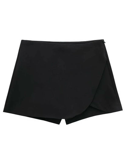 Side Zipper High Waist Skirt Shorts.