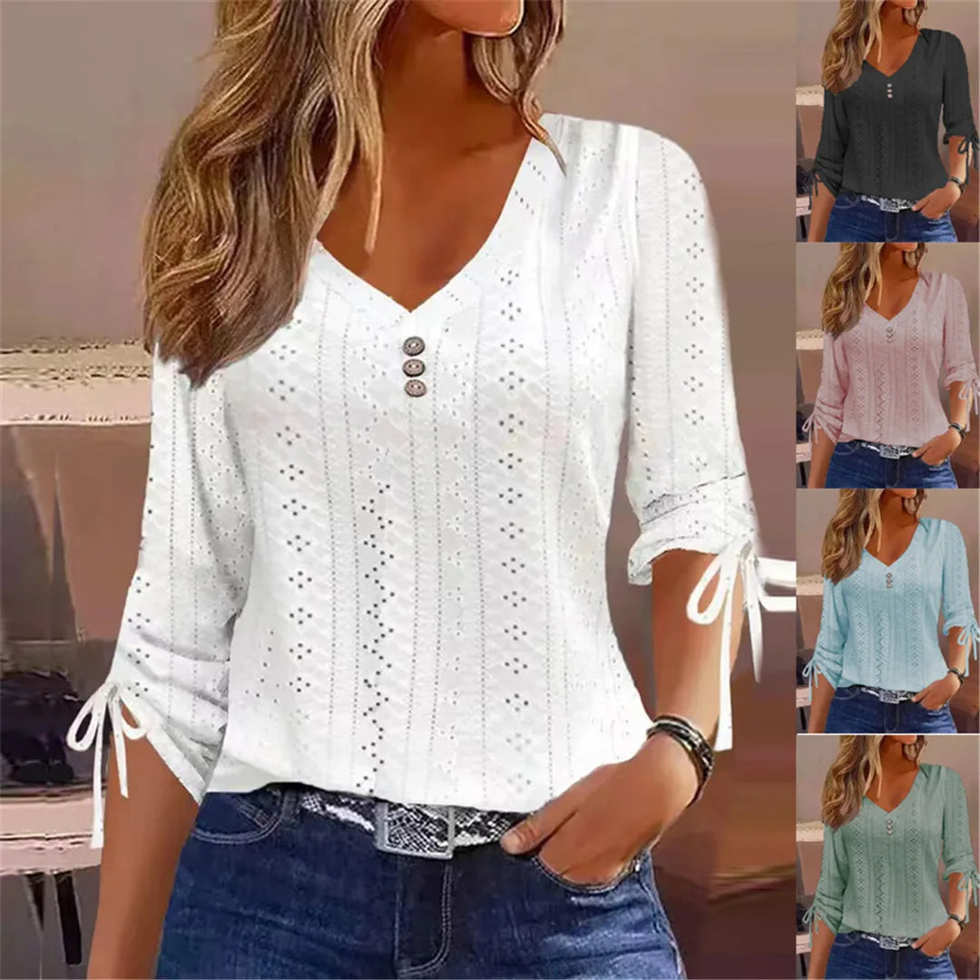 Long Sleeve Casual Button V-Neck Shirt.