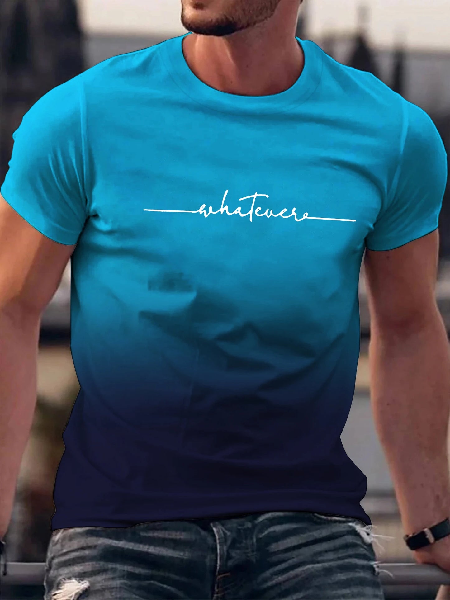 Whatever Print Gradient Crew Neck Short Sleeve Men's Tee