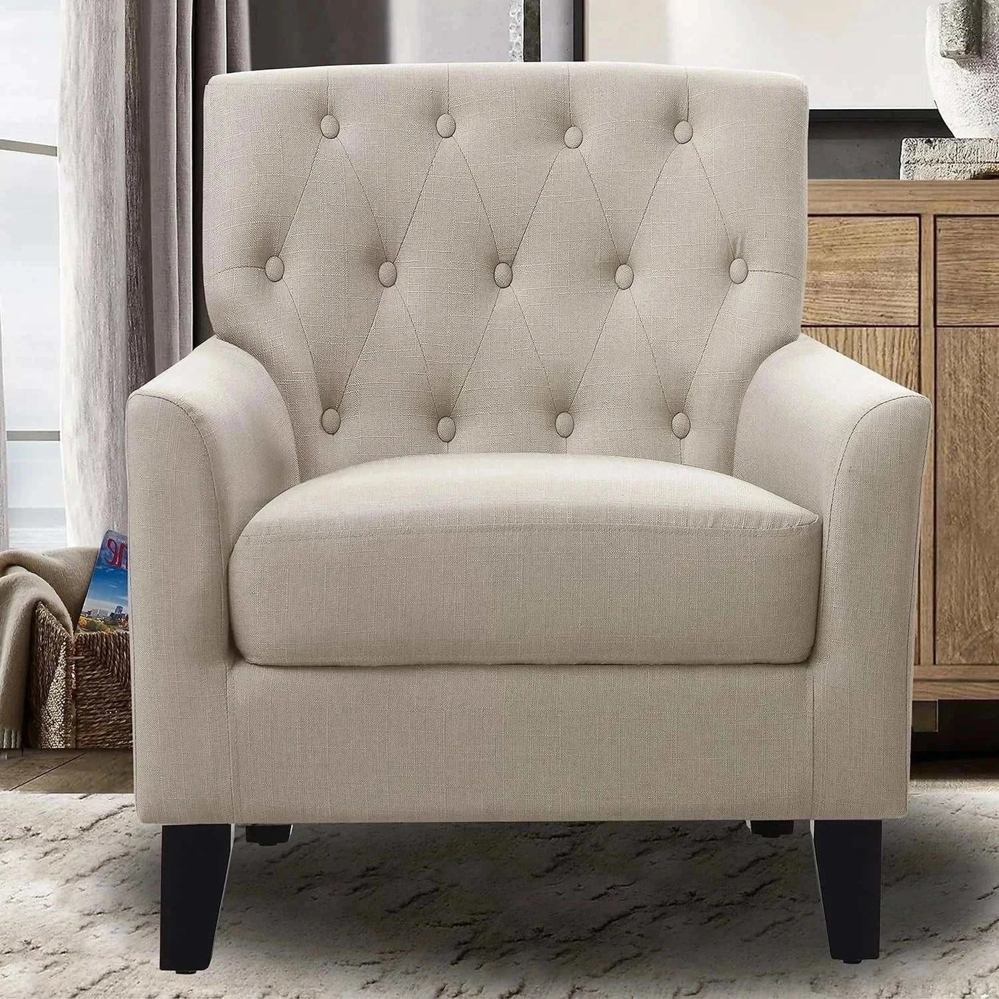 Soft Linen Upholstered Victorian Armchair