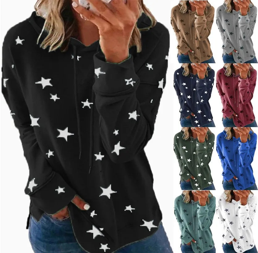 Star Printed Casual Hoodie.