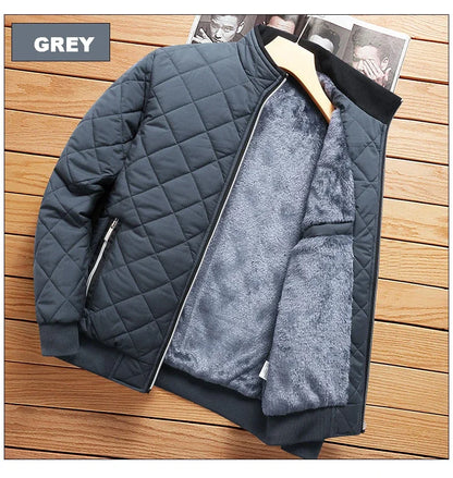 Slim Fit Diamond Pattern Fleece Lined Casual Men's Jacket.