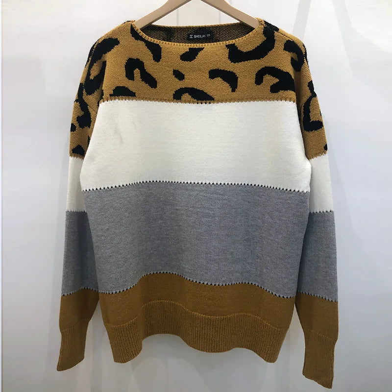 Leopard Women's Sweater Knitted Pullover