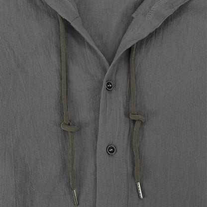 Men's hooded drawstring cotton and linen cardigan, trendy and versatile beach shirt