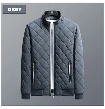 Slim Fit Diamond Pattern Fleece Lined Casual Men's Jacket.