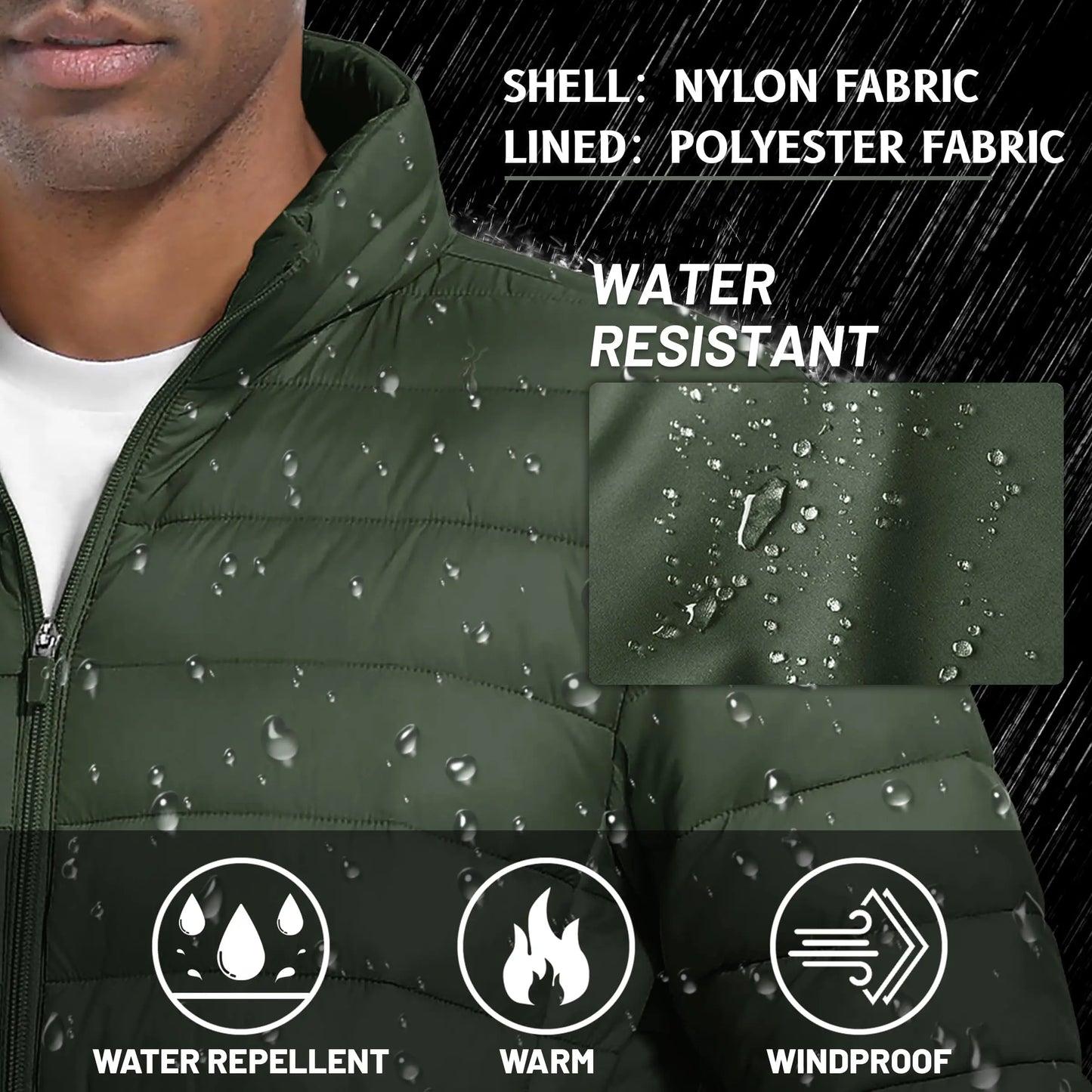 Lightweight Quilted Down Insulated Water Resistant Puffer Jacket