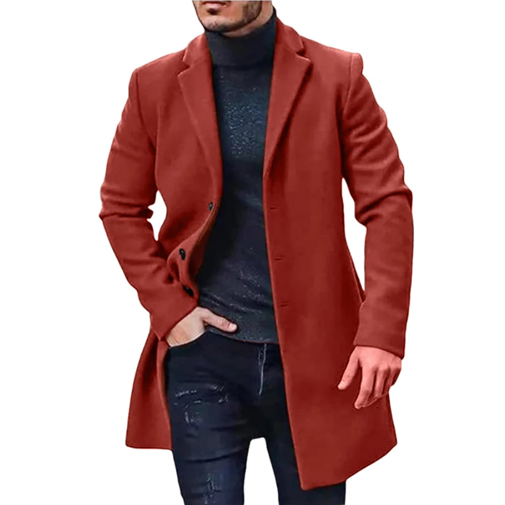 Woolen mid-length coat.