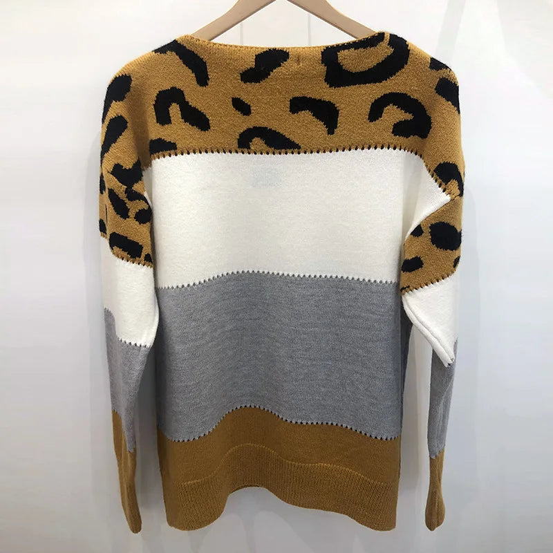 Leopard Women's Sweater Knitted Pullover