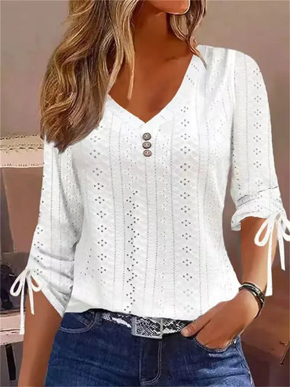 Long Sleeve Casual Button V-Neck Shirt.