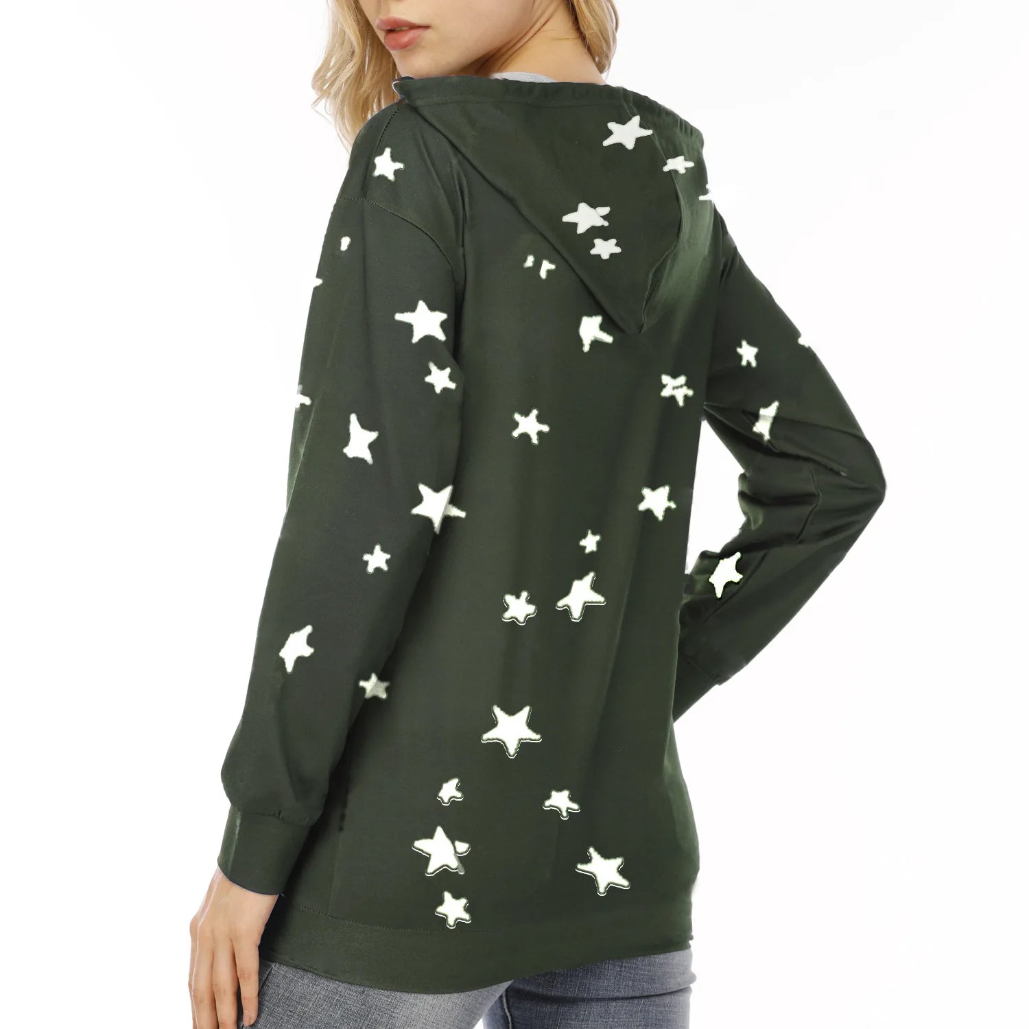 Star Printed Casual Hoodie.