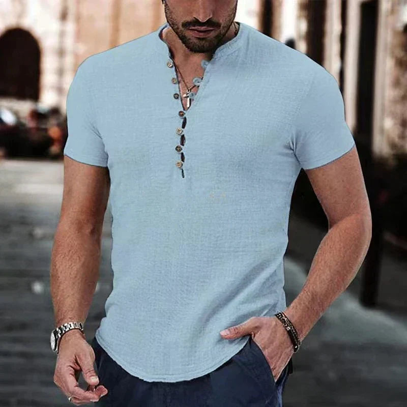 -neck Linen Shirt