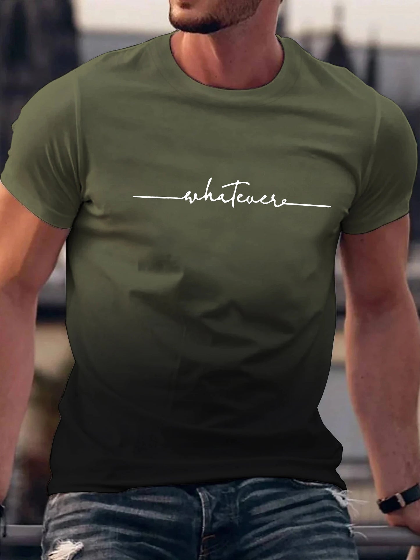 Whatever Print Gradient Crew Neck Short Sleeve Men's Tee