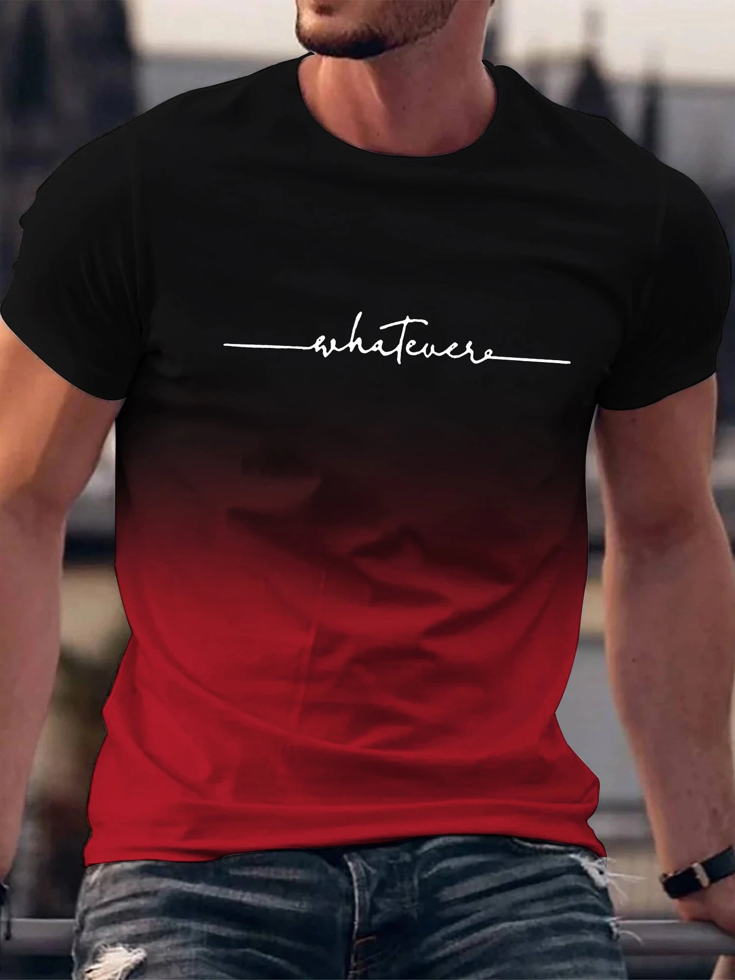 Whatever Print Gradient Crew Neck Short Sleeve Men's Tee