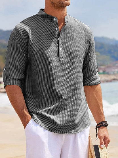 Long-Sleeved Casual Linen Beach Shirt.