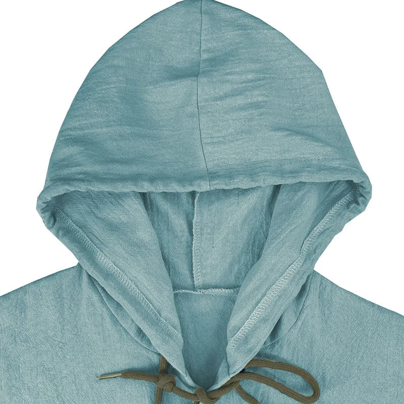 Men's hooded drawstring cotton and linen cardigan, trendy and versatile beach shirt