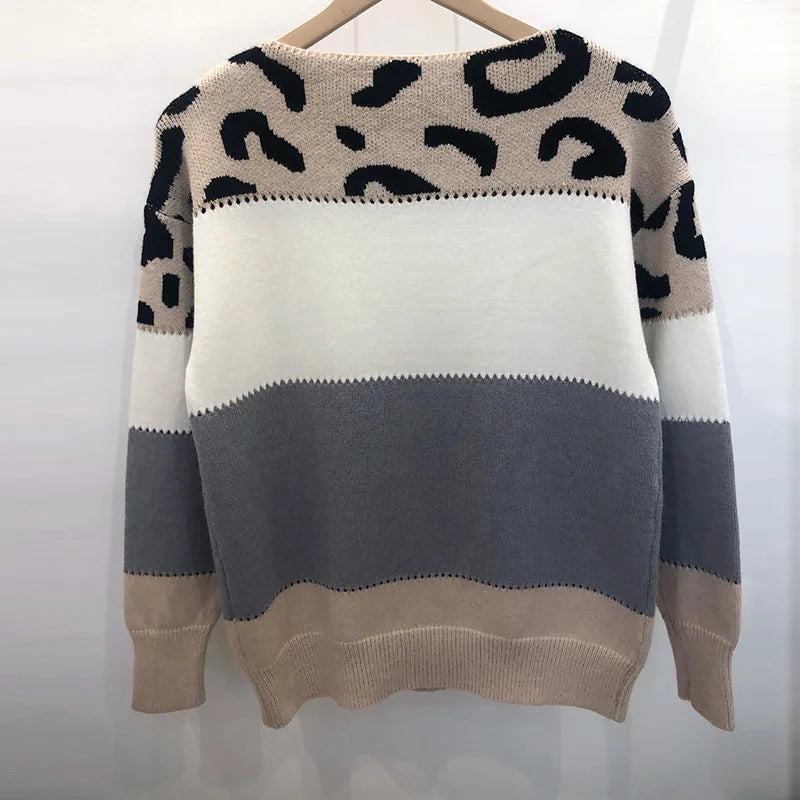 Leopard Women's Sweater Knitted Pullover