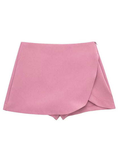 Side Zipper High Waist Skirt Shorts.