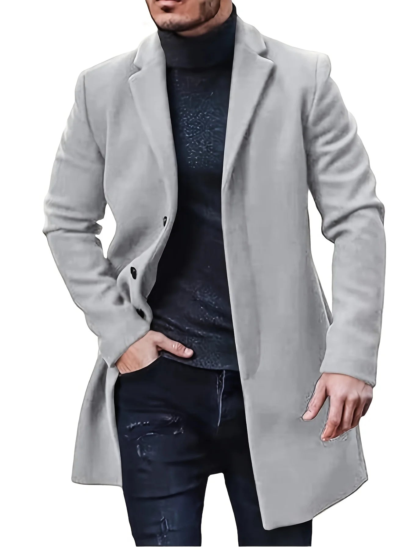 Woolen mid-length coat.