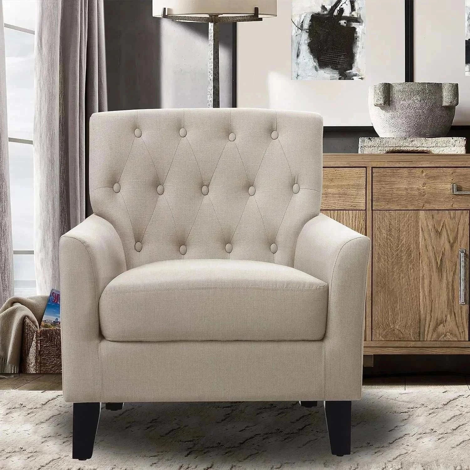 Soft Linen Upholstered Victorian Armchair