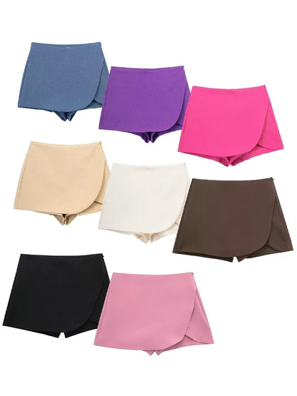 Side Zipper High Waist Skirt Shorts.