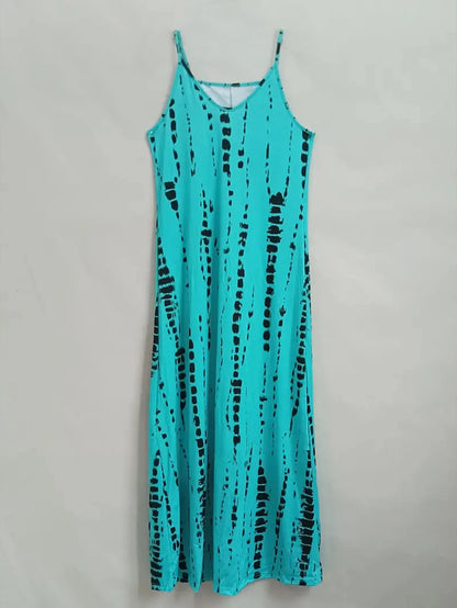 Women's Casual Tie Dye Printed Spaghetti Strap Dress.