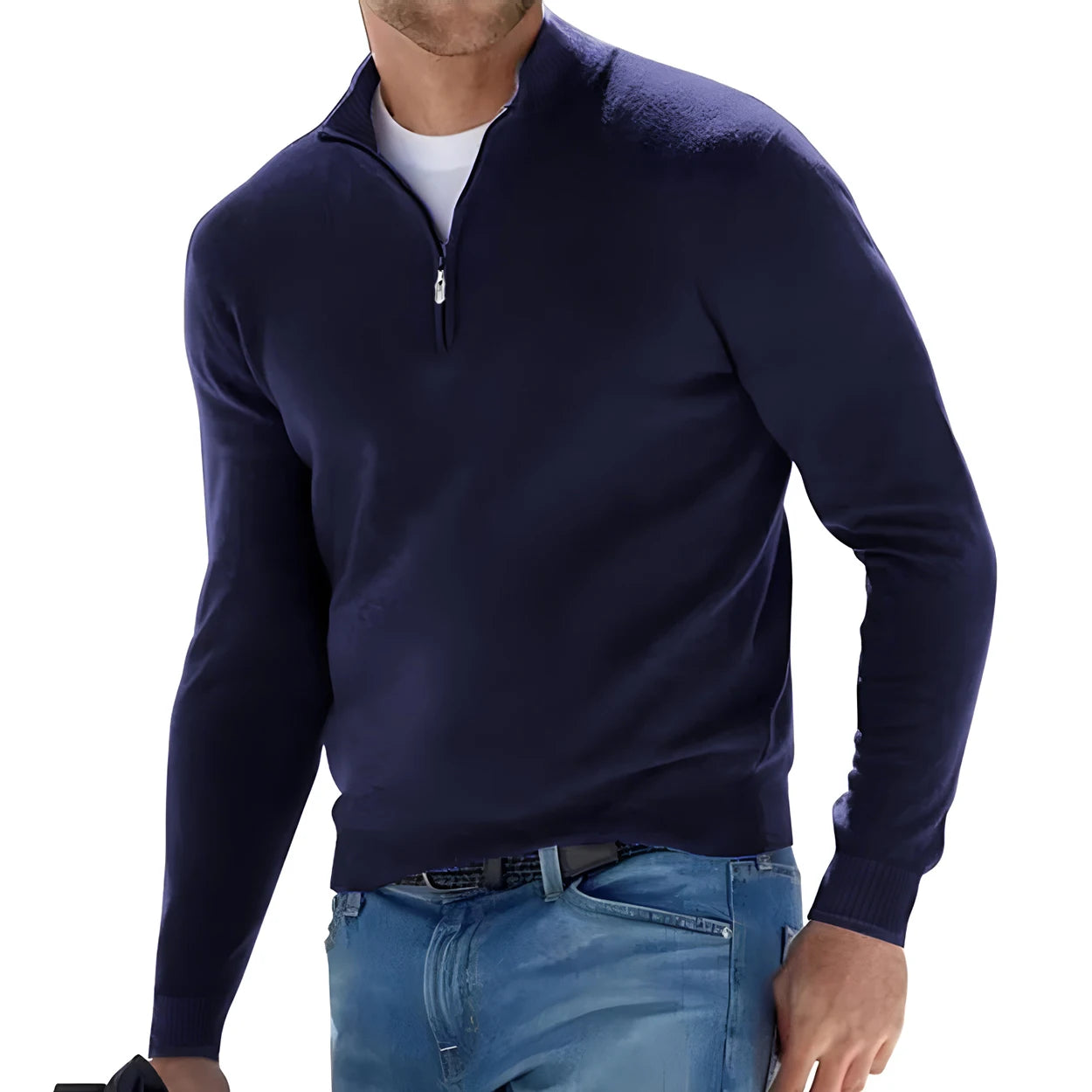 Half Zip Slim Fit V-neck Sweater.